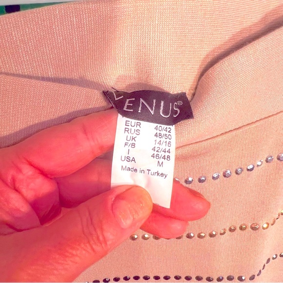 SizeM Venus Beige Skirt w Silver Beads Decor Elastic Waist Pencil Style Elegant - Picture 4 of 7